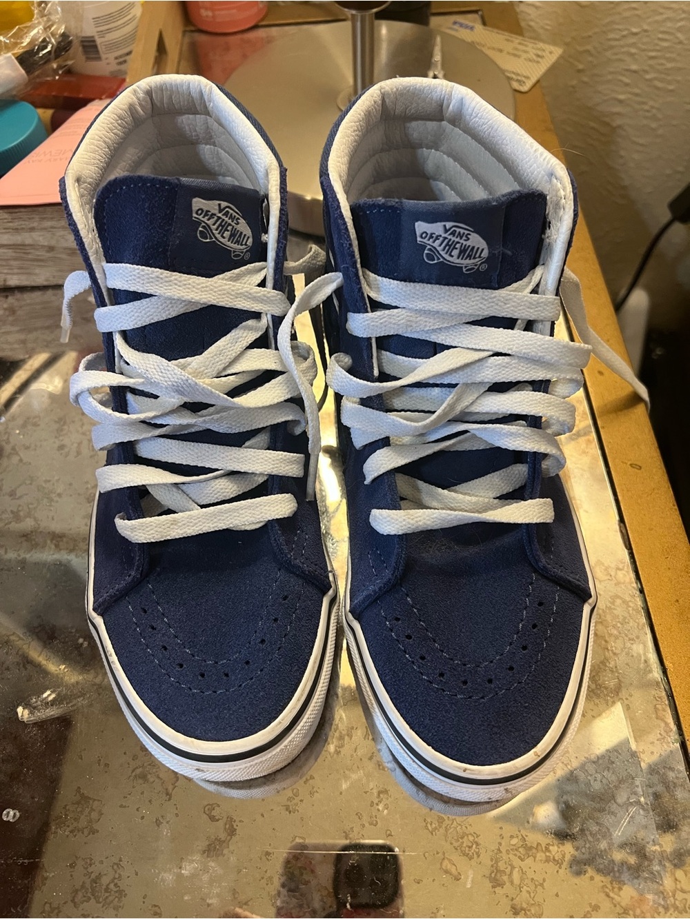 Vans Kids High-Top Sneakers in Navy and White Laces